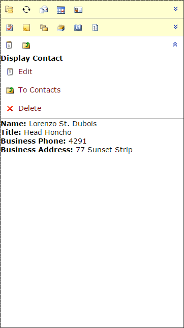 The OWA For Smartphone Contact Item Context Menu in the Nokia C7.